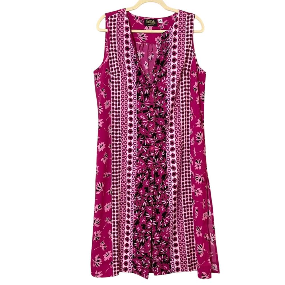 Bob Mackie Hot Pink Sleeveless Button Front Mini Dress Womens Medium Summer